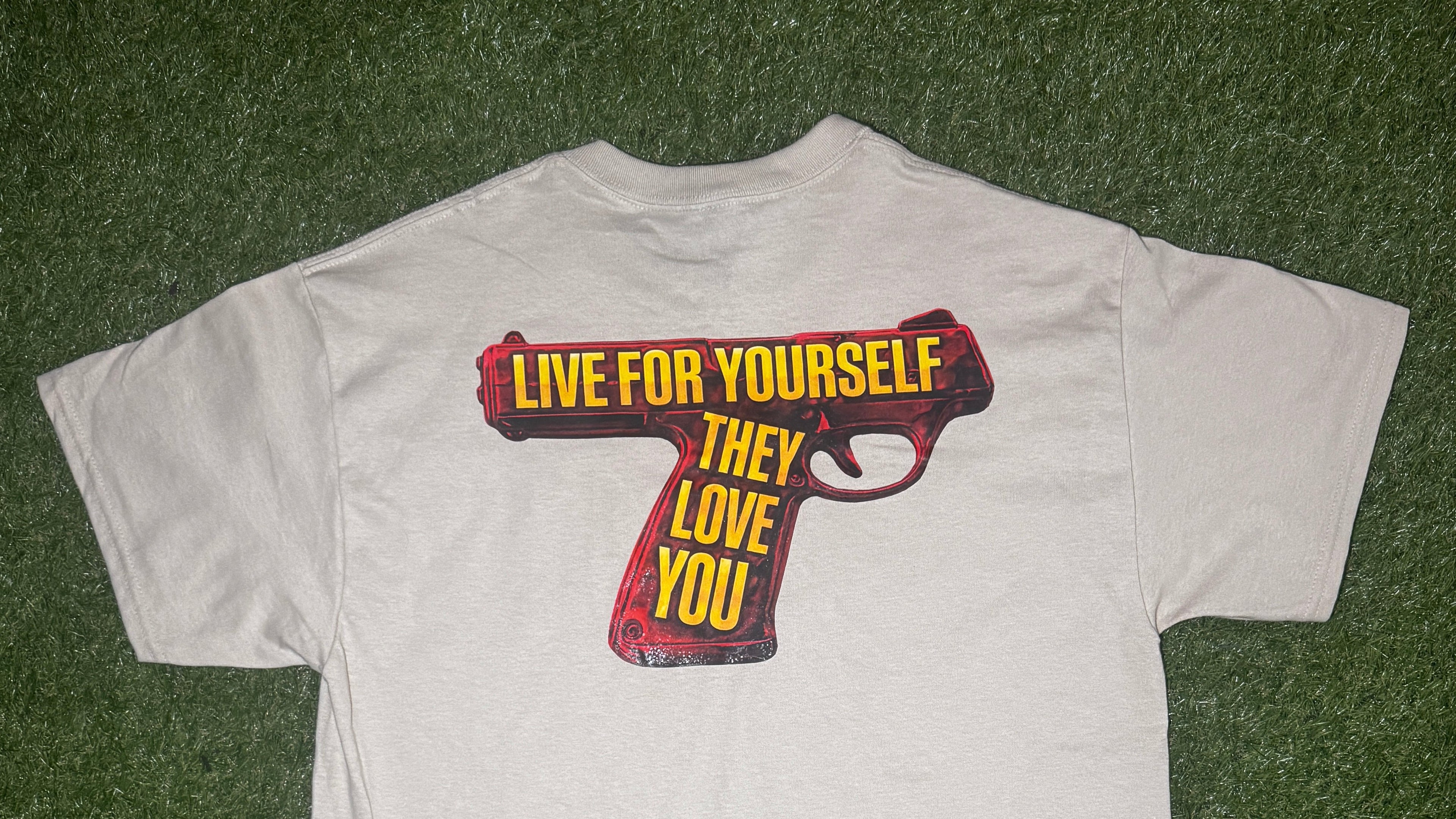 •LFYTLY Red “Backwards Gun” Tee