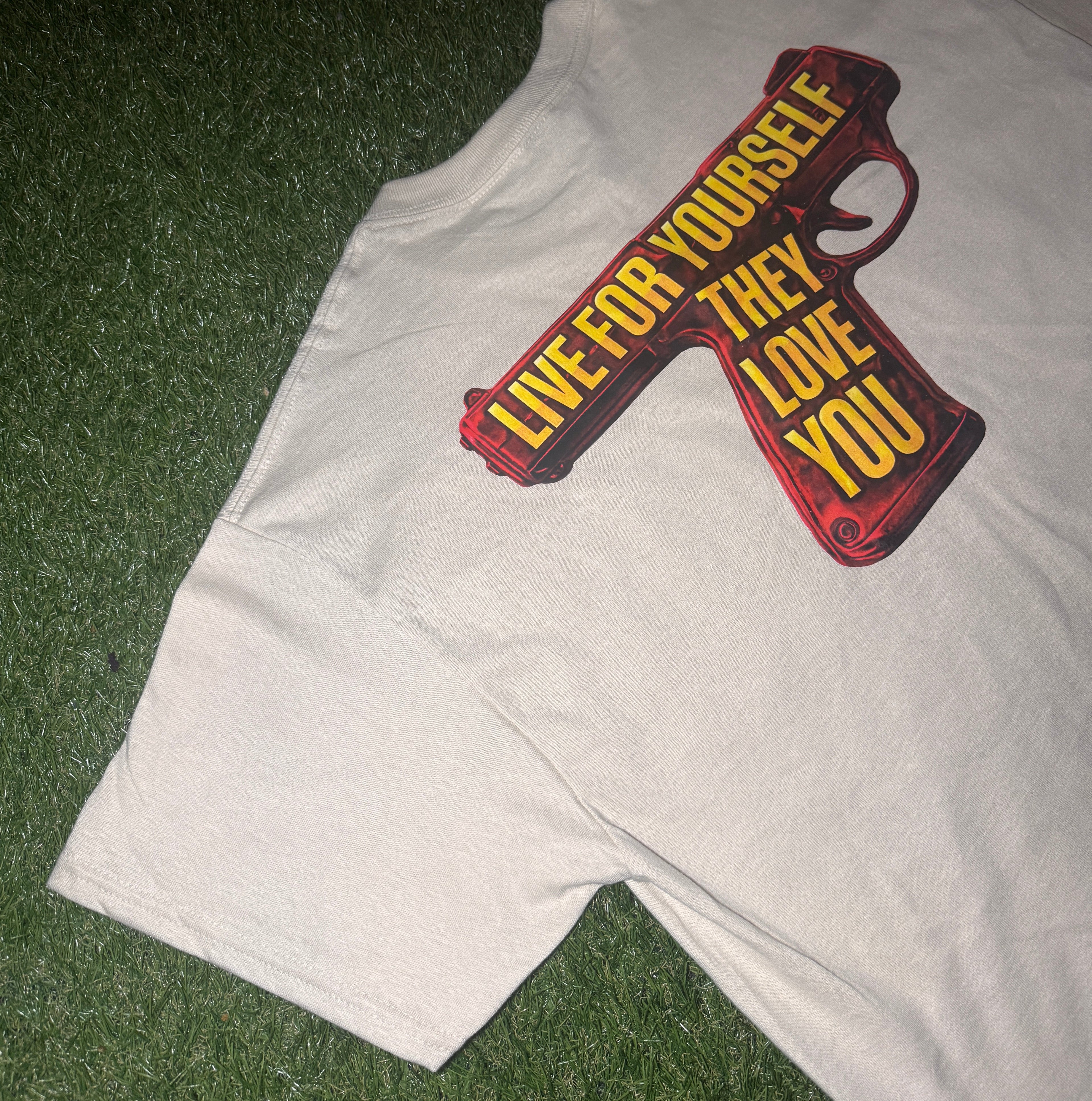 •LFYTLY Red “Backwards Gun” Tee